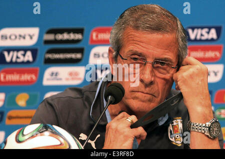 Rio De Janeiro, Brazil. 27th June, 2014. Uruguay's National Team Coach Oscar Washington Tabarez attends a press conference in Rio de Janeiro, Brazil, on June 27, 2014. Uruguay will face Colombia next Saturday during the Round of 16 of 2014 FIFA World Cup Brazil. © Juan Roleri/TELAM/Xinhua/Alamy Live News Stock Photo