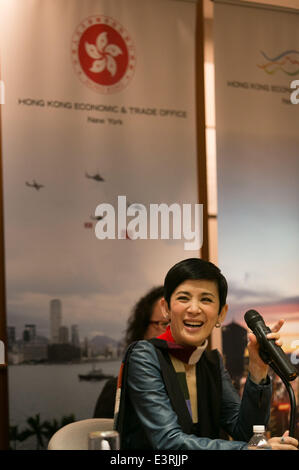 New York, USA. 27th June, 2014. Actress Sandra Ng reacts during a press conference for the 2014 New York Asian Film Festival at the Hong Kong Economic and Trade Office in New York, the United States, on June 27, 2014. The 2014 New York Asian Film Festival kicked off on Friday with the international premiere of the film 'Overheard 3'. © Liang Menglong/Xinhua/Alamy Live News Stock Photo