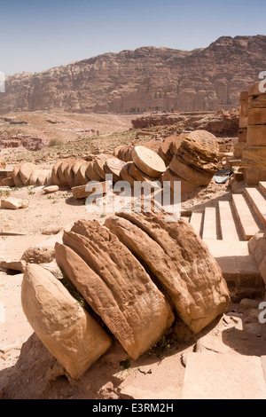 Jordan, Arabah, Petra, collapsed pillars of Grand Temple of Winged Lions Stock Photo