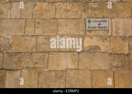 Wall made of famous golden stone from Villamayor, Salamanca, Spain Stock Photo