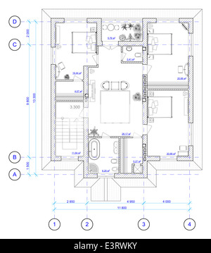 Architectural blueprint of second floor of house Stock Photo