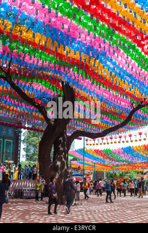 Hundreds of paper lanterns hanging at Jogyesa Temple in Seoul, South Korea ahead of Buddha's Birthday. Stock Photo