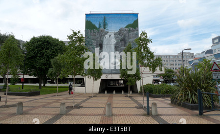 Painting of a waterfall on Broadwater Farm Housing Estate in Tottenham North London UK  KATHY DEWITT Stock Photo