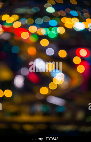 Portland, Oregon downtown city lights, out of focus, at night Stock Photo