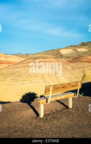 Bench at the Painted Hills Unit of John Day Fossil Beds National Monument, Oregon Stock Photo