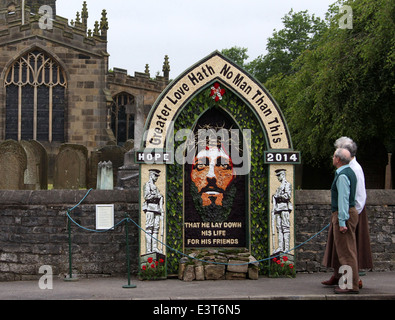 Face of Christ on the 2014 Well Dressing in the Peak District village of Hope Stock Photo