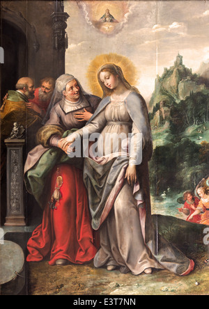 Antwerp - The Visitation of Virgin Mary to Elizabeth by Frans Francken (1581 - 1642) in Saint Pauls church (Paulskerk) Stock Photo