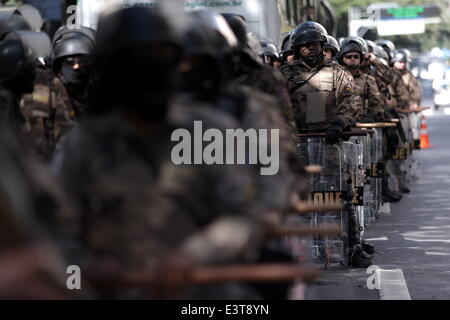 Belo Horizonte, Brazil. 28th June, 2014. Riot police guard on a street during a protest against FIFA World Cup in Sao Paulo, Brazil, on June 28, 2014. Credit:  Mauricio Valenzuela/Xinhua/Alamy Live News Stock Photo