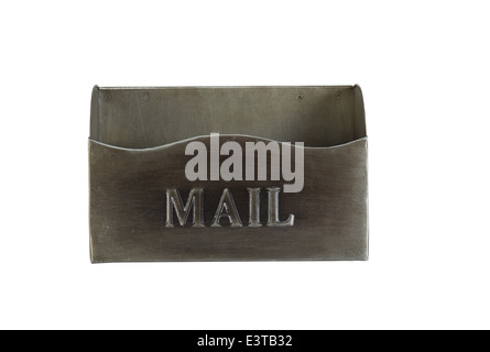 Empty old metal mailbox isolated on white Stock Photo