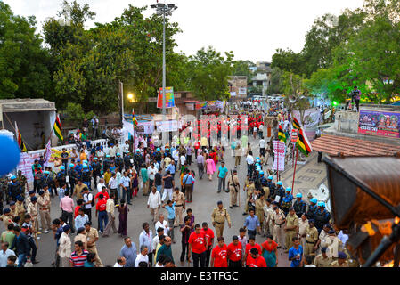 Ahmedabad, Gujarat, India. 29th June, 2014. Lord Jagannath's 137th Rath Yatra begins in Ahmedabad, Rath Yatra or chariot  festival is celebrated by Hindus on the second day of Sukla Paksha in the month of Ashadh. Credit:  Nisarg Lakhmani/Alamy Live News Stock Photo