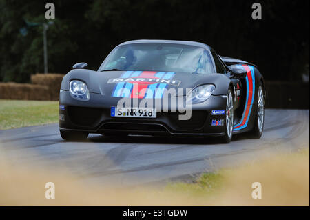 Goodwood, UK. 28th June, 2014. Porsche 918 Spyder Weissach Package with a Martini livery at Goodwood Festival of Speed 2014. Stock Photo