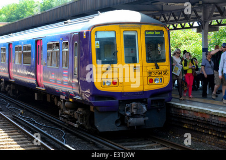 British First Capital Connect diesel-electric commuter train at Bromley South station in Kent suburbs of London Stock Photo