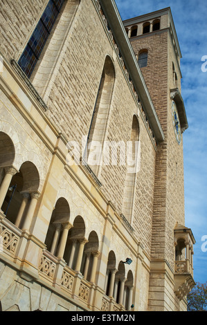 Winthrop Hall, University of Western Australia in Perth.  A close up view of the tower and facade. Stock Photo