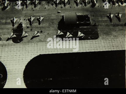 This aerial photograph shows the Consolidated/Convair aircraft factory and Lindbergh Field in San Diego, key locations for military and civilian aircraft production during the mid-20th century. Stock Photo