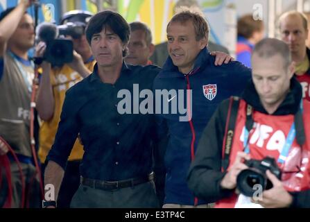 Recife, Brazil. 26th June, 2014. Joachim Loew (Germany) and USA Trainer Juergen Klinsmann (USA) walk together during the FIFA World Cup group G preliminary round match between the USA and Germany at Arena Pernambuco in Recife, Brazil, 26 June 2014. Credit:  Action Plus Sports/Alamy Live News Stock Photo