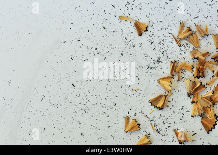 Shavings from sharpened pencil on white background. Stock Photo