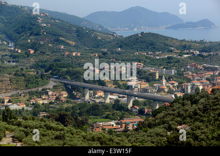 The A12 / E80 Italian Autostrada motorway Chiavari Liguria Italy Italian roads road Stock Photo