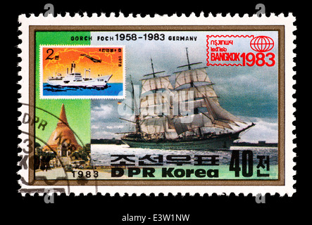 Postage stamp from North Korea depicting the Gorch Foch sailing ship Stock Photo