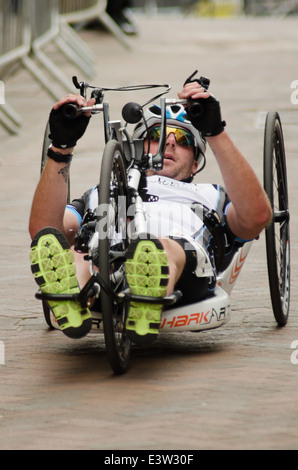Hand Cycling race, part of the Festival of Cycling, British Cycling Event, Abergavenny, Wales, GB, June 2014 Stock Photo