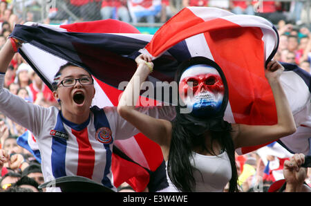 San Jose, Costa Rica. 29th June, 2014. Costa Rica's fans pose before a Round of 16 match between Costa Rica and Greece of 2014 FIFA World Cup in San Jose, capital of Costa Rica, on June 29, 2014. © Kent Gilbert/Xinhua/Alamy Live News Stock Photo
