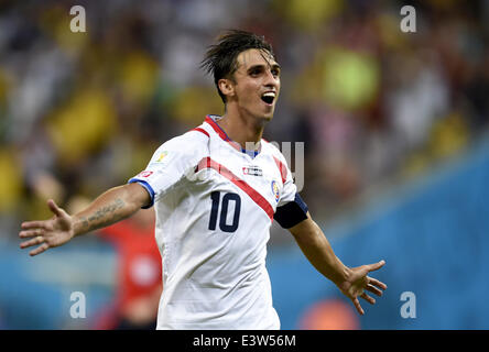 Recife, Brazil. 29th June, 2014. Costa Rica's Bryan Ruiz celebrates a goal during a Round of 16 match between Costa Rica and Greece of 2014 FIFA World Cup at the Arena Pernambuco Stadium in Recife, Brazil, on June 29, 2014. Credit:  Yang Lei/Xinhua/Alamy Live News Stock Photo