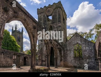 Heptonstall village Calderdale. West Yorkshire. North West England. Saint Thomas a Becket ruined church the later church behind. Stock Photo
