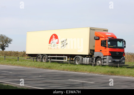 An articulated truck traveling along the A417 dual carriageway in The Cotswolds, England Stock Photo