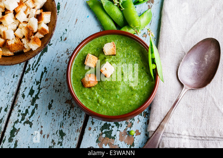 puree soup with green peas Stock Photo