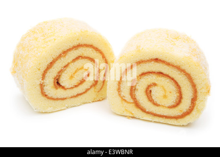two pieces of sponge cakes on white Stock Photo