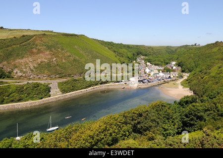 Boats moored in Solva Harbour at high tide pembrokeshire Wales Cymru UK GB Stock Photo