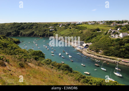 Boats moored in Solva Harbour at high tide pembrokeshire Wales Cymru UK GB Stock Photo