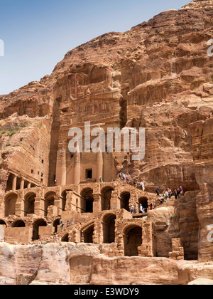 Jordan, Arabah, Petra, tourists at Urn tomb and Al Mahkama (law courts)
