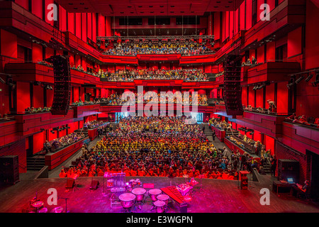 Musical equipment on the stage during the Children's Cultural Festival, Harpa Conference and Concert Hall, Reykjavik, Iceland Stock Photo