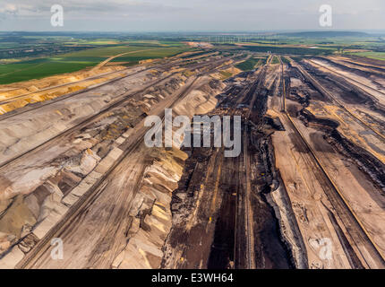 Aerial view, diggers in the Garzweiler surface mine, RWE Rheinbraun, Jüchen, Lower Rhine, North Rhine-Westphalia, Germany Stock Photo