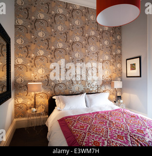 Lamps on bedside tables in traditional bedroom, Devonshire Terrace, Glasgow, Scotland, UK Stock Photo