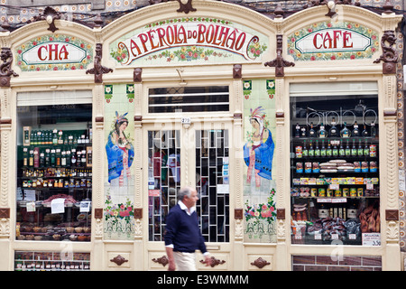 The Art Nouveau facade of a traditional store in Bolhao, Porto, Portugal Stock Photo