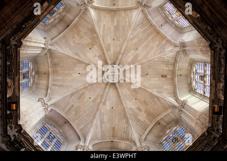 Gothic ribbed vault in Barcelona Cathedral in Catalonia, Spain. Stock Photo