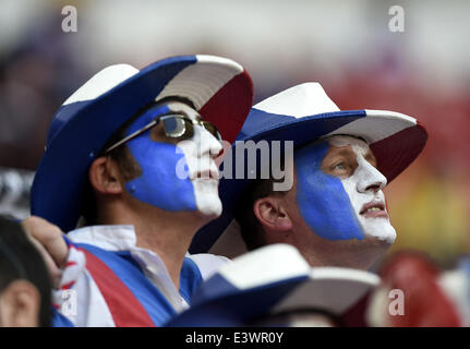 Brasilia, Brazil. 30th June, 2014. France's fans pose before a Round of 16 match between France and Nigeria of 2014 FIFA World Cup at the Estadio Nacional Stadium in Brasilia, Brazil, on June 30, 2014. Credit:  Xinhua/Alamy Live News Stock Photo