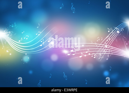 music notes and blurry lights on multicolor background Stock Photo