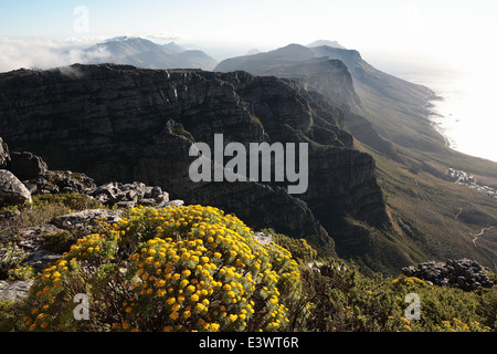 Aerial view from Table Mountain of the Twelve Apostles mountains and the Atlantic seaboard Stock Photo