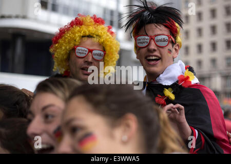 Porto Alegre, Brazil. 30th June, 2014. Supporters of Germany wait to watch a Round of 16 match between Germany and Algeria of 2014 FIFA World Cup, in downtown Porto Alegre, Brazil, on June 30, 2014. © Xinhua/Alamy Live News Stock Photo