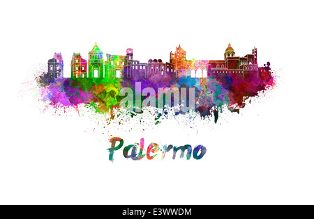 Palermo skyline in watercolor splatters Stock Photo