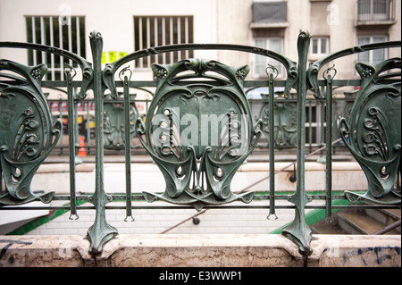 ironwork railings of the metropolitain metro station of pigalle, paris, france Stock Photo