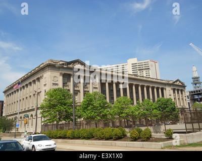 Juvenile and Domestic Branches of the Municipal Court, listed on the NRHP since March 31, 2014 (#14000097), at 1801 Vine St. 39°57′34″N 75°10′10″W Logan Square, Center City, Philadelphia, next to the Free Library which is essentially an identical building Stock Photo