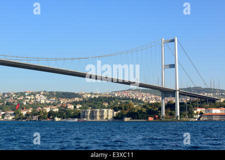 Bosphorus Bridge and the Beylerbeyi Palace on the Asian side, from Ortaköy, Üsküdar, Istanbul, Turkey Stock Photo