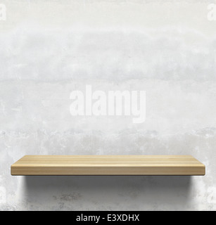 Wooden shelf on concrete wall Stock Photo