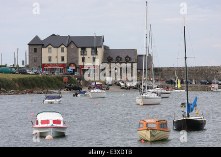 Fishing village in Ireland with boats moored in  Mullaghmore harbour in County Sligo Ireland Stock Photo