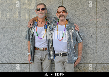 Portrait of a gay couple from Hawaii who've been together for over 35 years. On the way to NYC Gay Pride Parade. Stock Photo