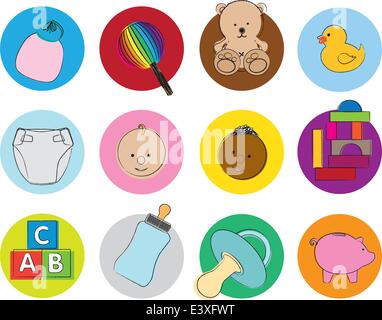 set of icon illustrations of baby items and toys Stock Vector