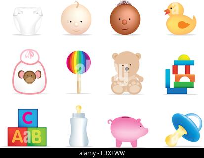 set of illustrations of baby objects and toys Stock Vector